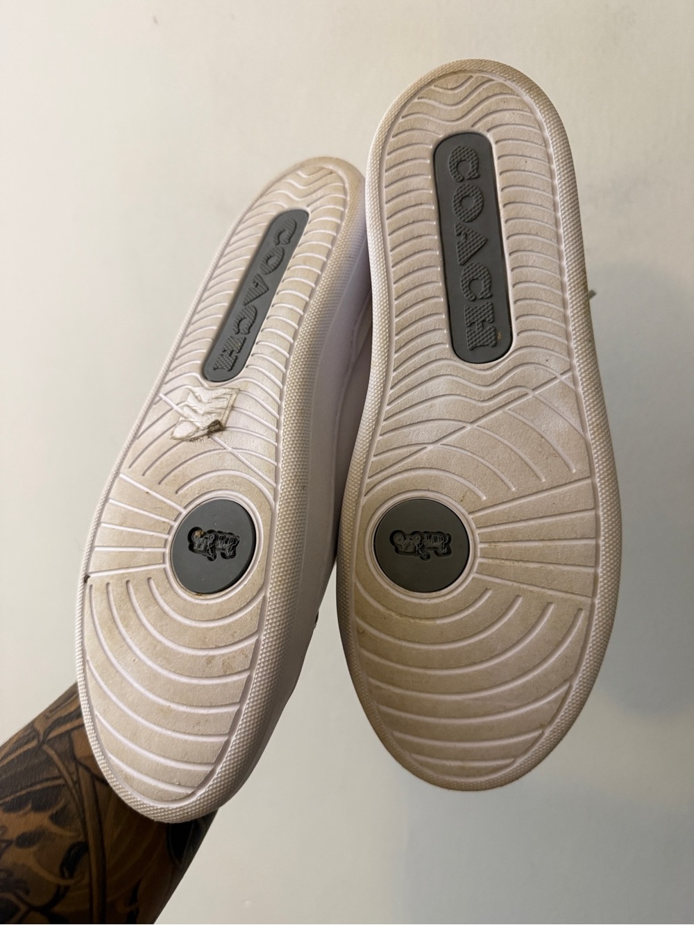 Coach White Leather Low-Top Sneakers with Cream Collar - Picture 7 of 11